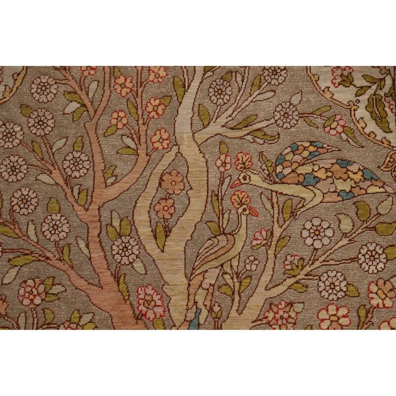 Hand Knotted Oriental Silk & Silver Carpet Traditional Floral Brown Hereke Area Rug - 5' 5'' X 3' 6''