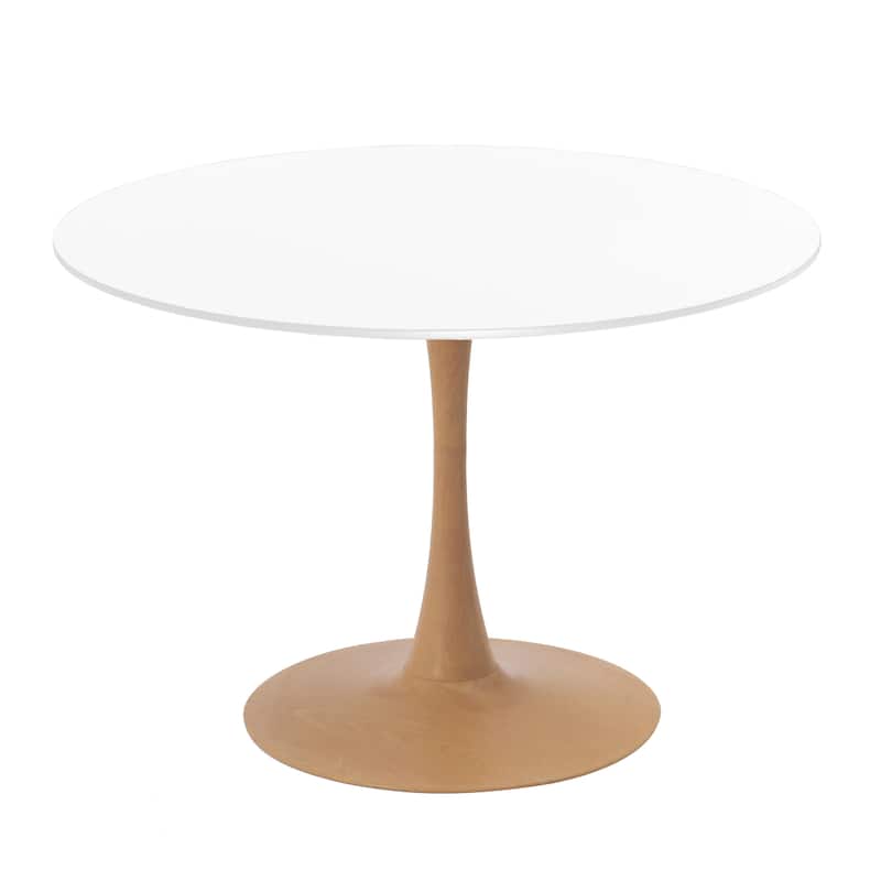 Bristol 40" Round Dining Table with Sintered Stone Top and Natural Wood Steel Pedestal Base for Modern Kitchen and Dining Room - White