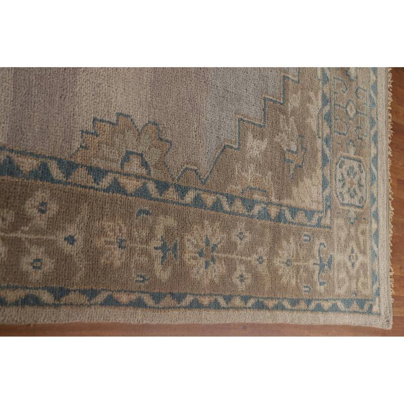Geometric Oushak Style Area Rug Hand-knotted Wool Carpet - 8'10"x 12'0"