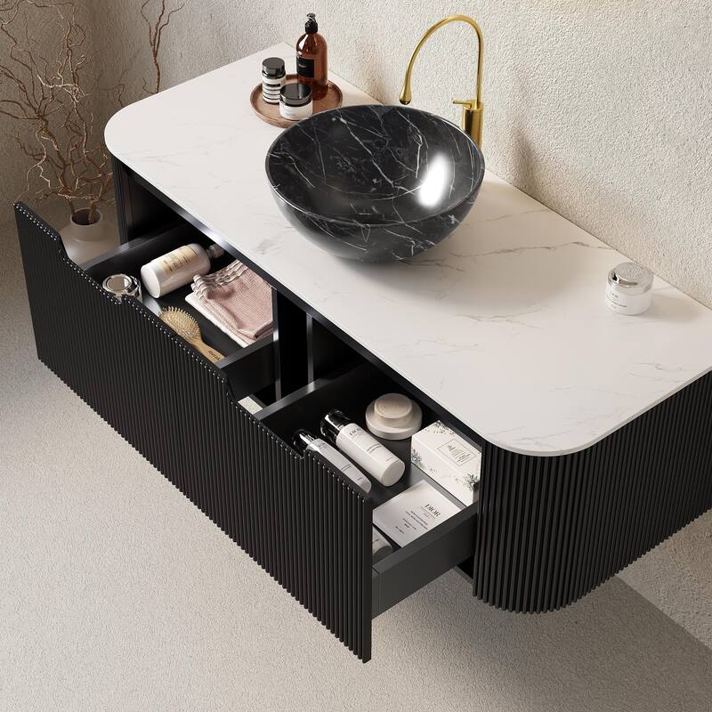 Wall Mounted Bathroom Vanity with Black Bowl Ceramic Basin