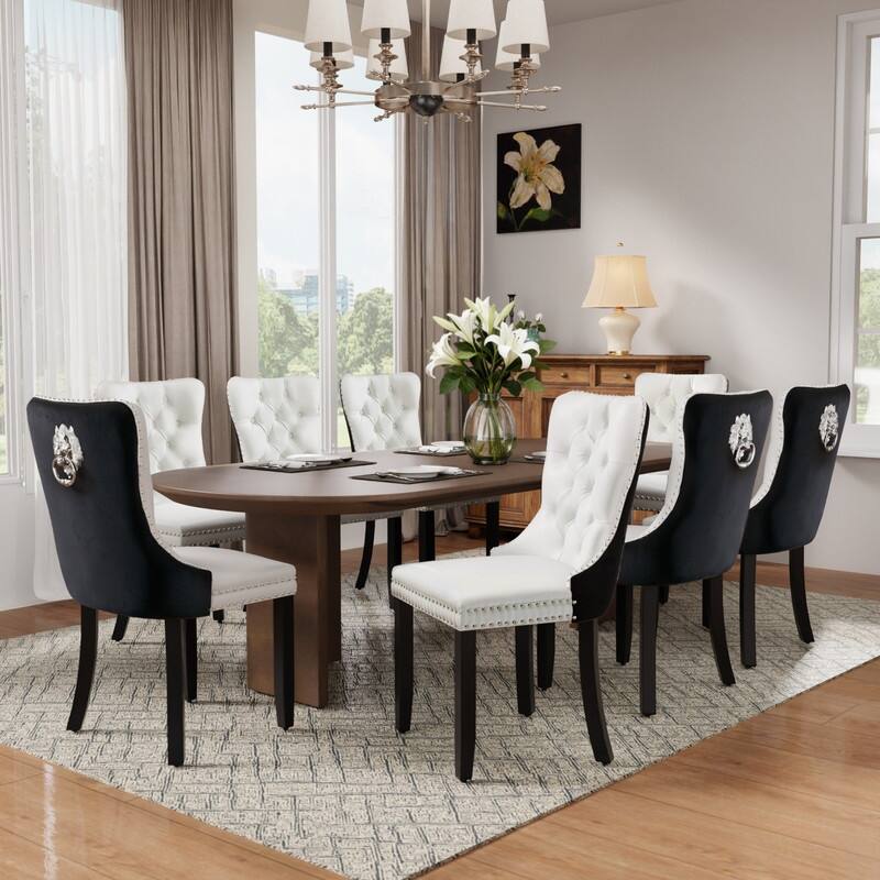 High-end Tufted Velvet Upholstered Nailhead Dining Chair Set of 6