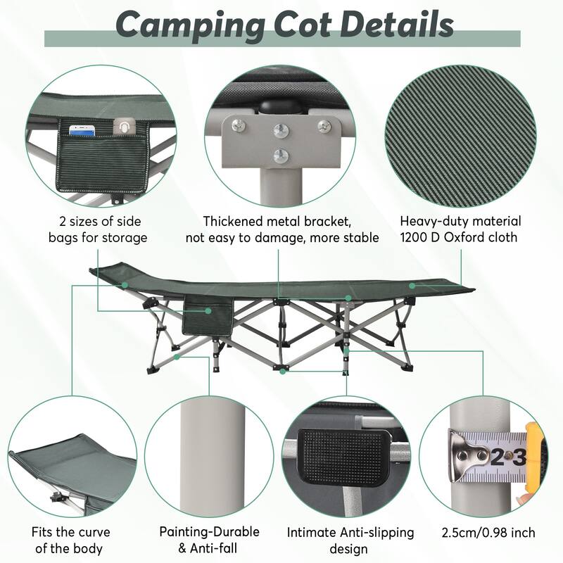 Outdoor Folding Camping Cots with Removable Cotton Mattress, 500 lbs
