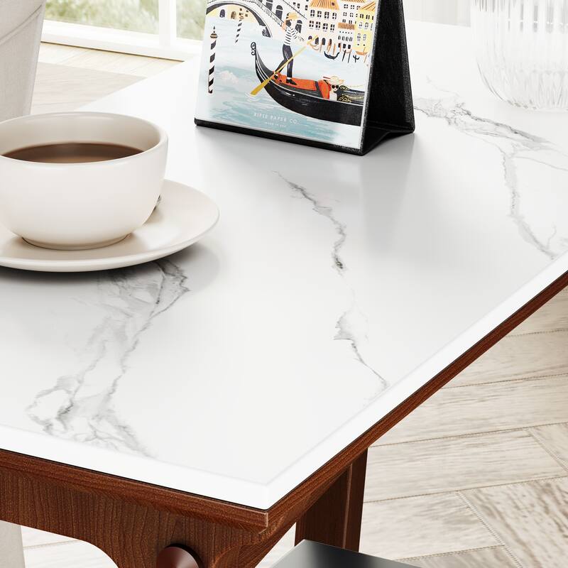 Roomfitters Retro Reddish Brown Slate End Table, Slim Narrow MDF Nightstand, Storage Shelf, Walnut