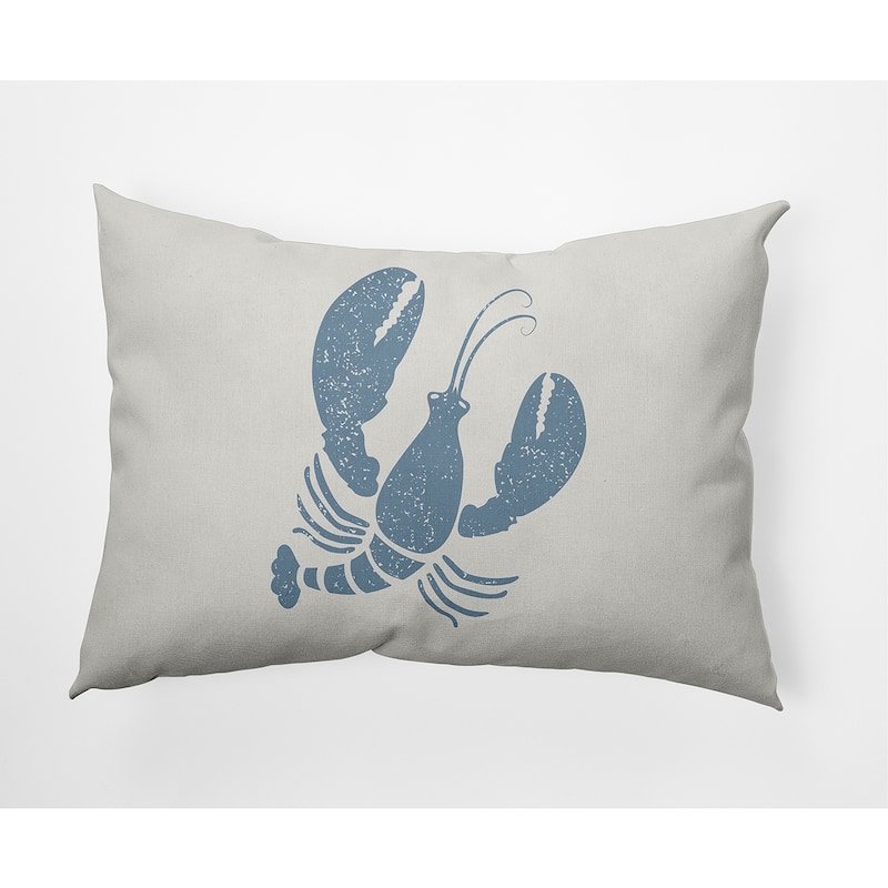Lobster Nautical Indoor/Outdoor Throw Pillow - Dusty Smoke and White - 14" x 20"