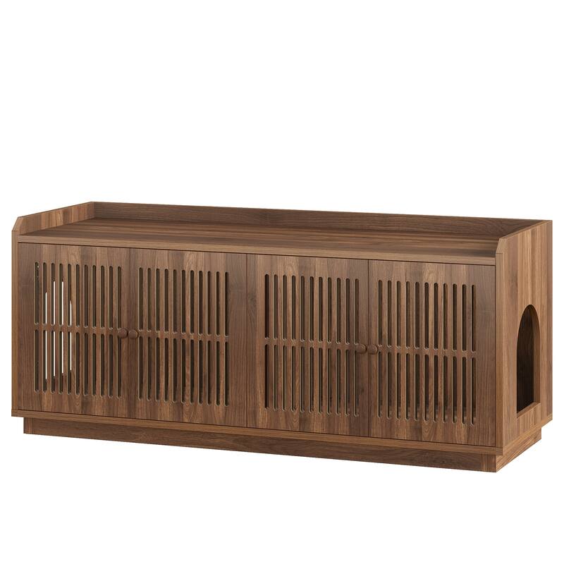 2 Cats Litter Box Enclosure, 55.1-Inch Extra Large Hidden Litter Box Furniture, Wooden XL Cat Washroom Furniture with Storage