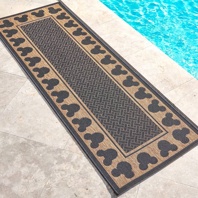 Disney Mickey Mouse Studio Modern Classic UV Protected Polypropylene Flatweave Indoor/ Outdoor Area Rug Collection - 2'2"x6' - Borderline Black - Runner