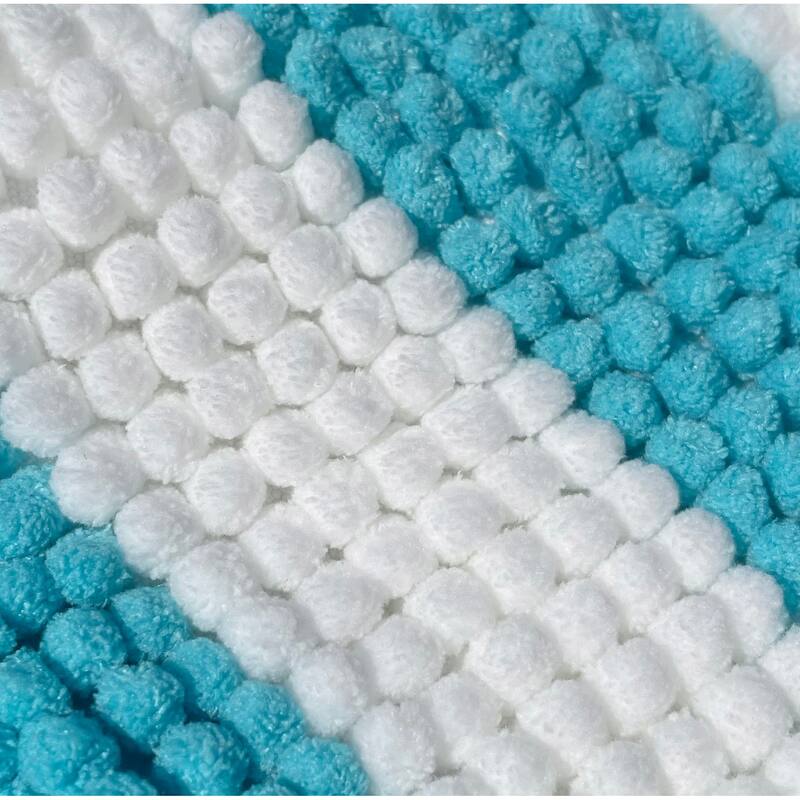 Extra Large 2 Piece Set Light Blue White Stripe Soft Cozy Plush Chenille Bath Mat Bathroom Rug