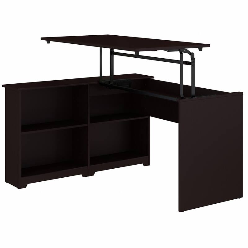 52W 3-position Sit to Stand Corner Bookshelf Desk