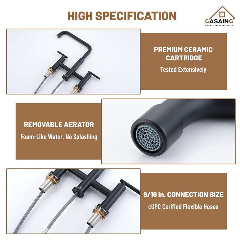 Double Handle Bridge Kitchen Faucet with Pull-Out Side Sprayer