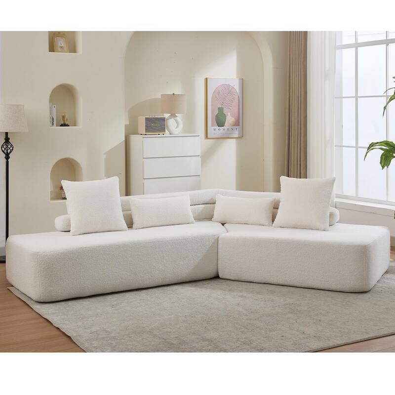 128" Cloud Sectional Sofa, Fabric Upholstered Couch with Deep Seat, Modern Couches No Assembly for Apartment Living Room