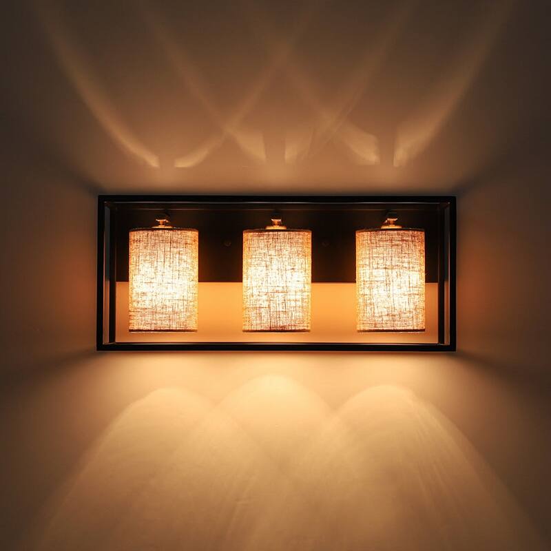 Vintage 3-Light Bathroom Beige Linen Cage Vanity Wall Light