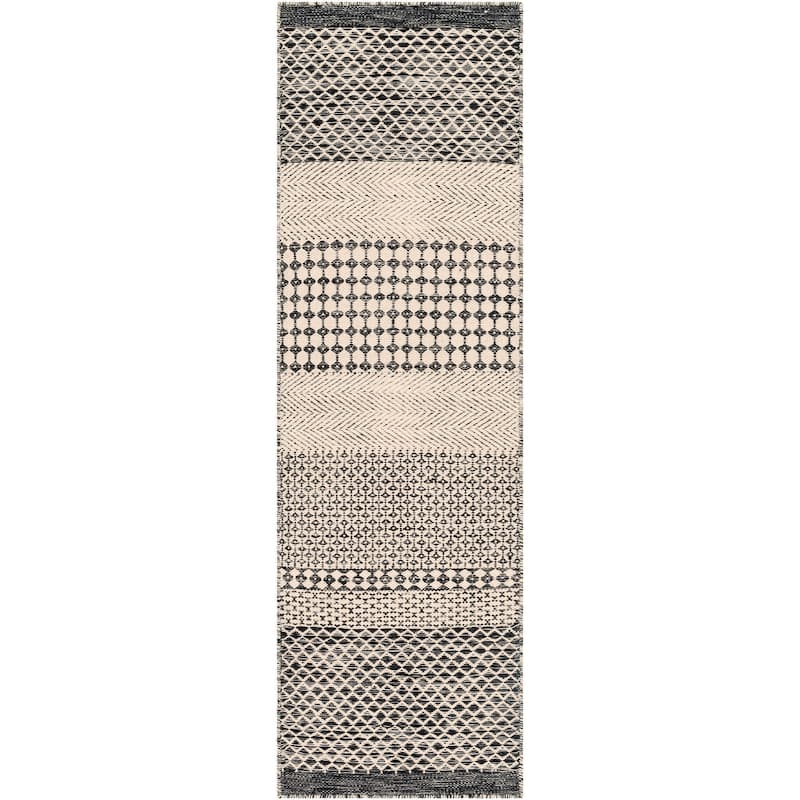 Livabliss Artuqid Handmade Boho Geometric Wool Area Rug - 2' 6" x 8' - Black/Beige