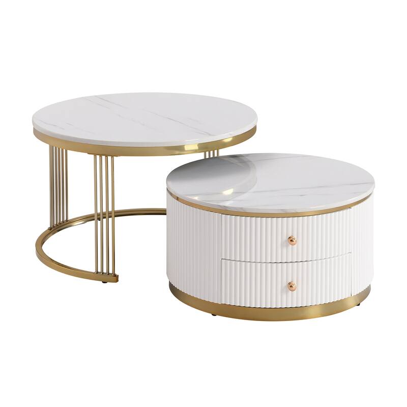 Modern Round Nesting Coffee Table with 2 Drawers (Set of 2) by Harper&Bright Designs