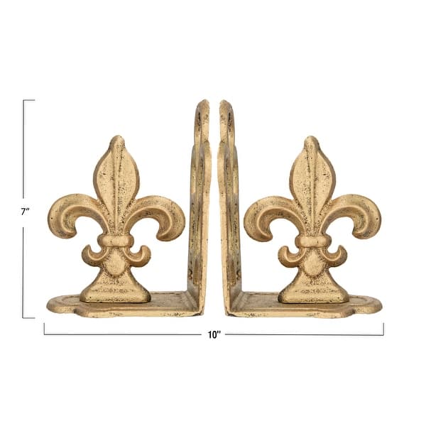 dimension image slide 2 of 4, Decorative Fleur de Lis Bookends, Set of 2