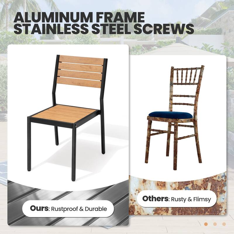 Outdoor 7-Piece Patio Dining Set Stackable Chairs and Dining Table with Umbrella Hole