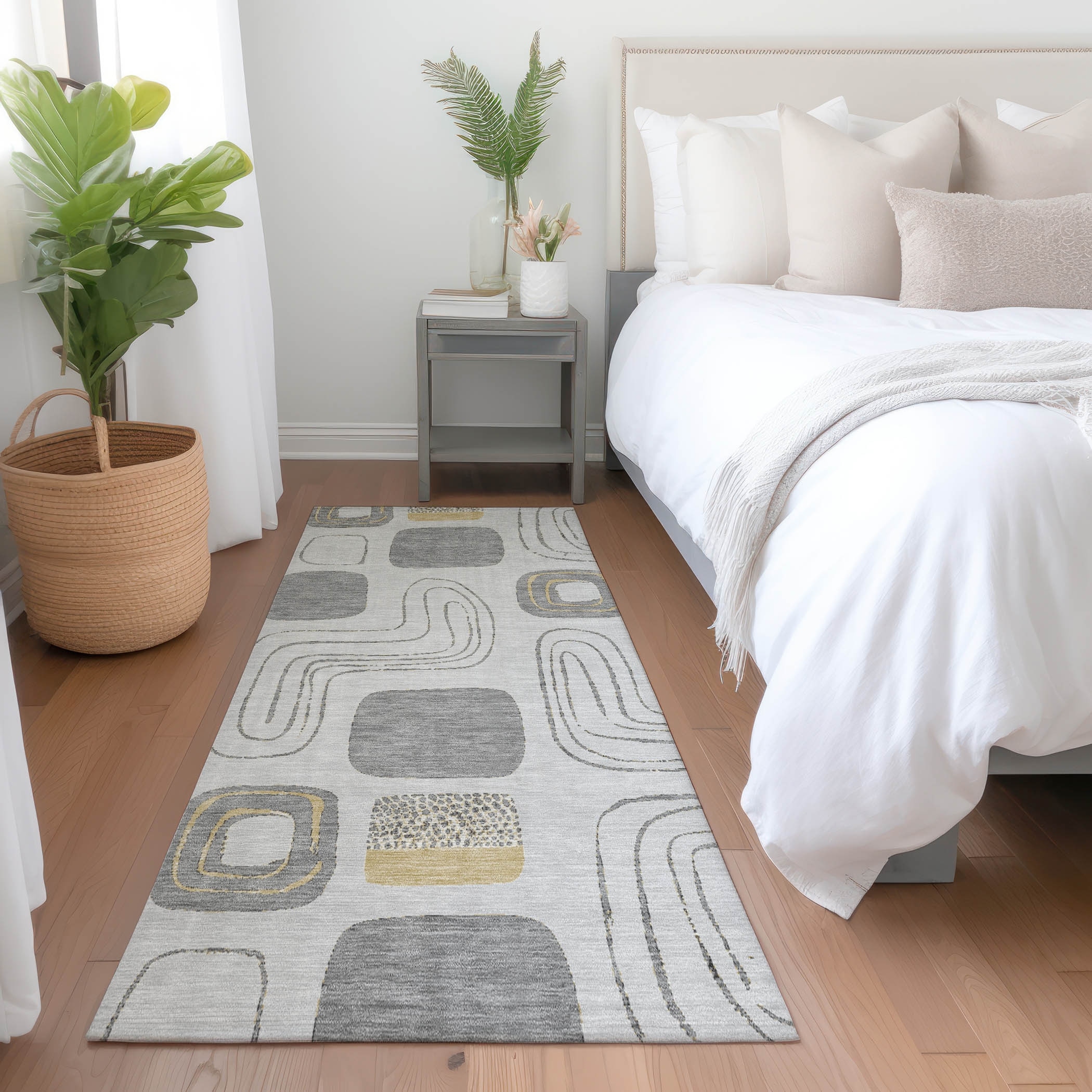 Machine Washable Indoor/ Outdoor Retro Contemporary Chantille Rug