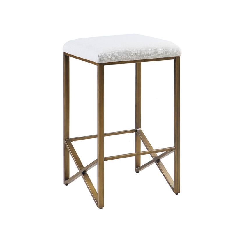 Roomfitters 26-Inch Backless Counter Stool, Minimalist Upholstered Kitchen Stool with Bronze Metal Base, Ivory
