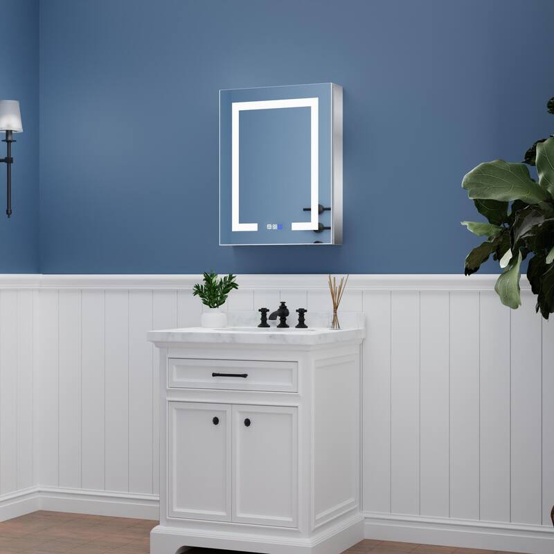 ExBrite LED Lighted Bathroom Medicine Cabinet with Mirror,Recessed or Surface Mount, Defog