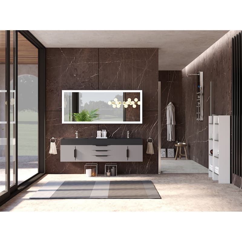 Amazon 72" Wall Mounted Bathroom Vanity Set w/ Black Top