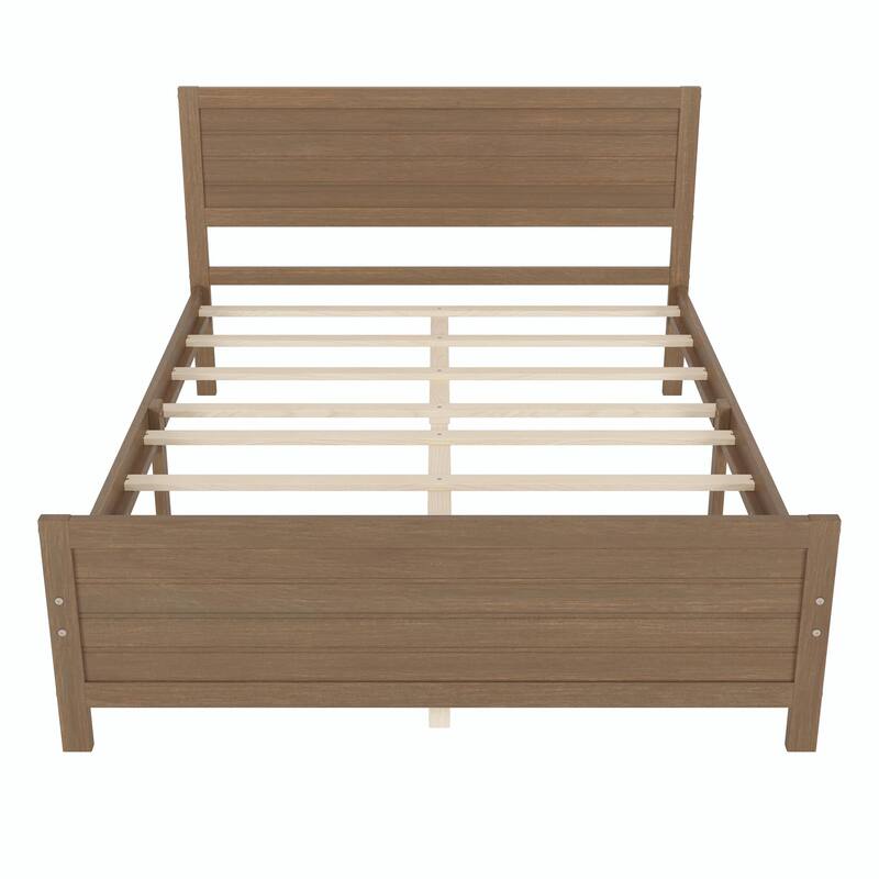 Wood Platform Bed Frame with Headboard and Wood Slat Support