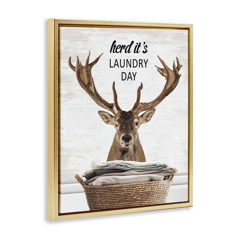 Stupell Herd It's Laundry Day Elk Framed Floater Canvas Wall Art Design By Lettered and Lined