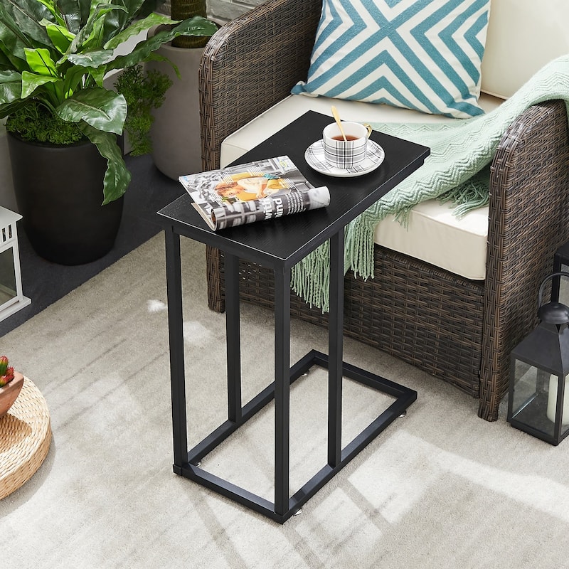 Javlergo C-Shaped Side Table, Small End Table with Metal Frame