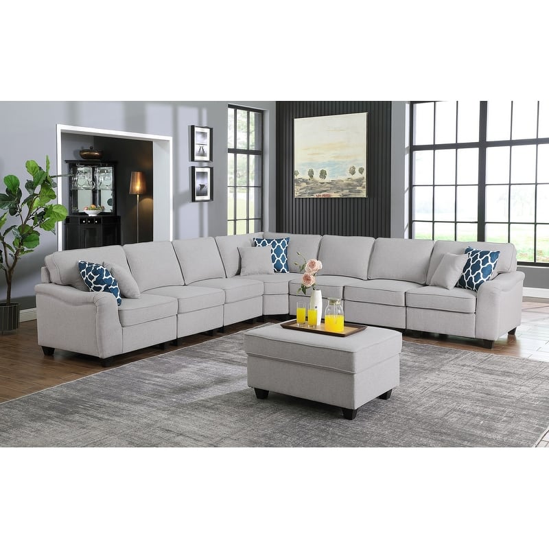 Leo Light 125-inch 8Pc Modular L-Shape Sectional Sofa and Ottoman