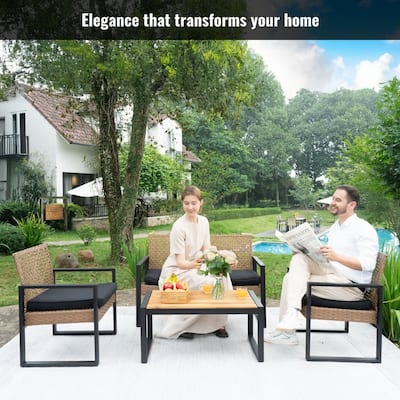 4-Piece Patio Furniture Set Outdoor Balcony Porch Garden Backyard Lawn Furniture Acacia Wood Table Top