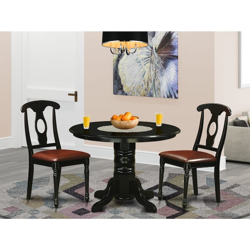 HomeStock 3-Piece Round Black Finish Solid Wood Top Dining Table with 2 Chairs