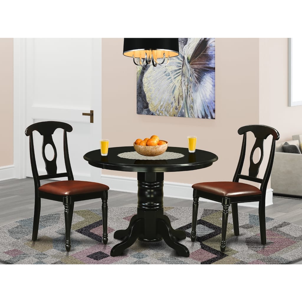 HomeStock 3-Piece Round Black Finish Solid Wood Top Dining Table with 2 Chairs