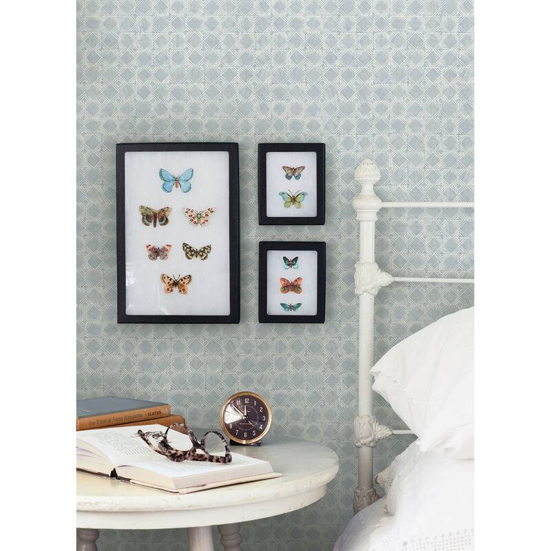 Chesapeake Button Block Blue Geometric Wallpaper