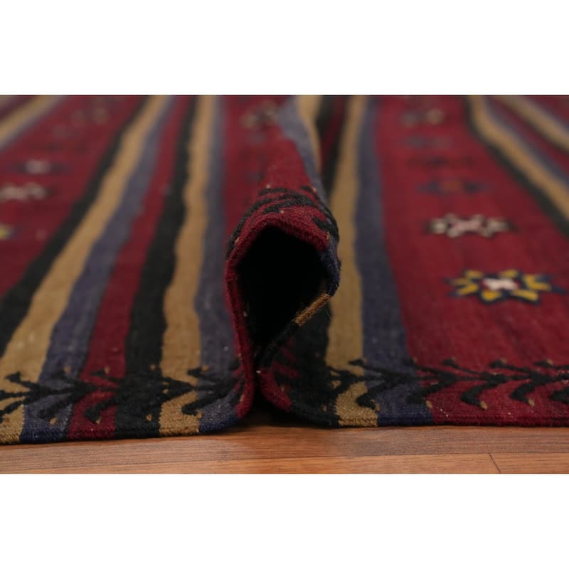 Hand Woven Oriental 100% Wool Carpet Southwestern Tribal Red Kilim Area Rug - 7' 6'' X 6' 1''