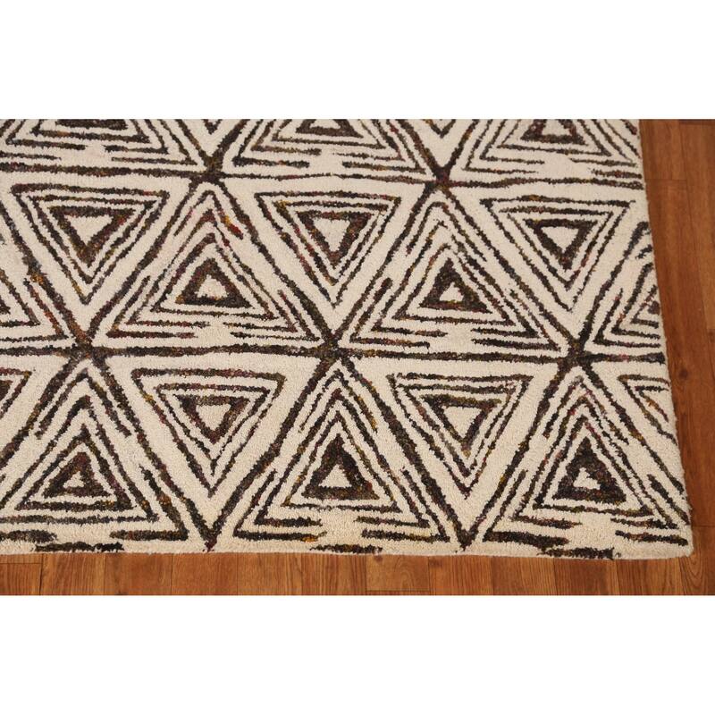 Geometric Modern Indian Area Rug Handmade Bedroom Wool Carpet - 5'3" x 7'7"