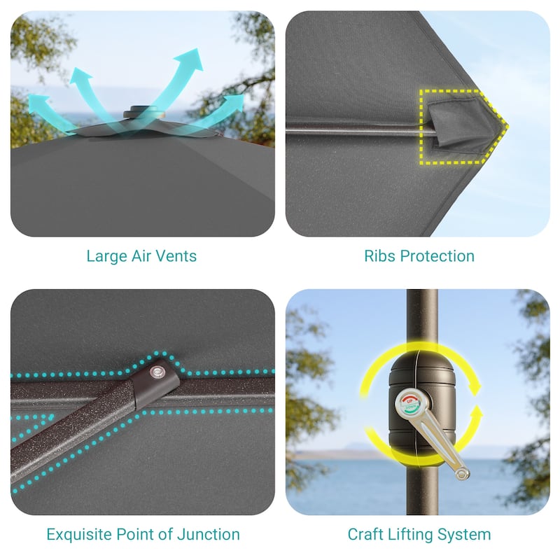 Bonosuki 10 x 6.5ft LED Patio Rectangular Umbrella Outdoor Market Umbrella Aluminium/Steel with Tilt and Crank