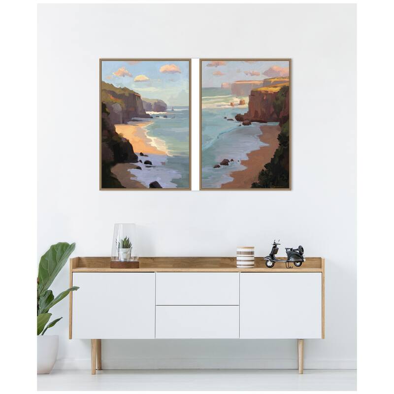 Kate and Laurel Partly Cloudy with Sunshine & Afternoon Shadow 2 Piece Framed Canvas Wall Art Set by Mary Sparrow