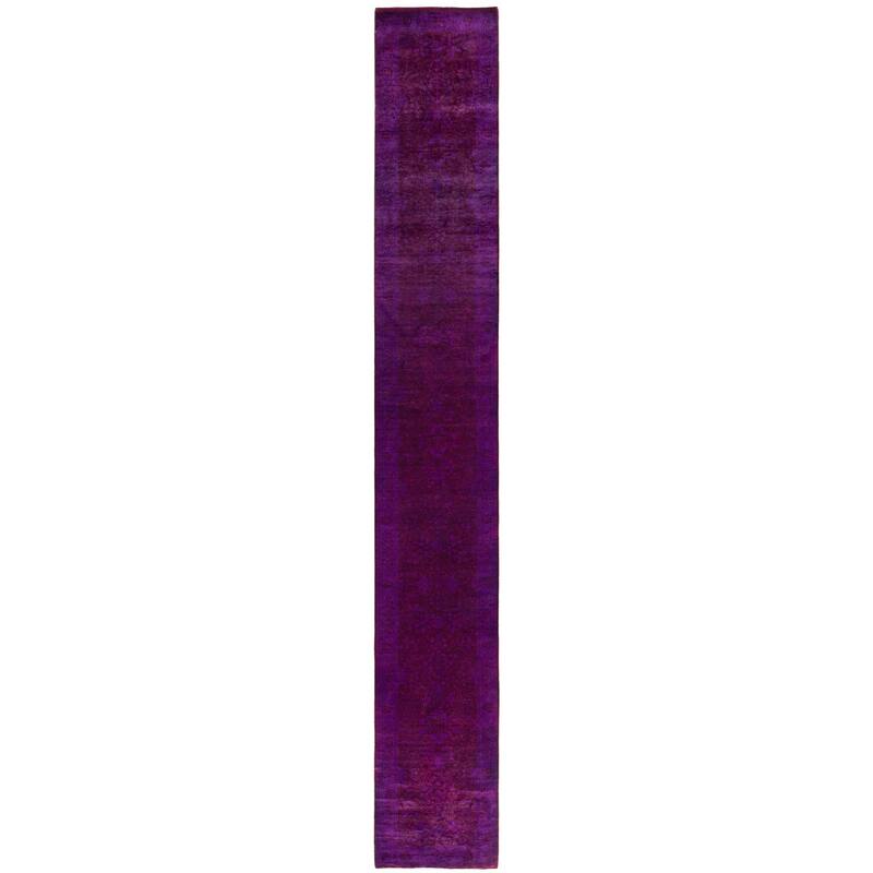 Overdyed One-of-a-Kind Hand-Knotted Area Rug - Purple - 2' 7" x 18' 3"