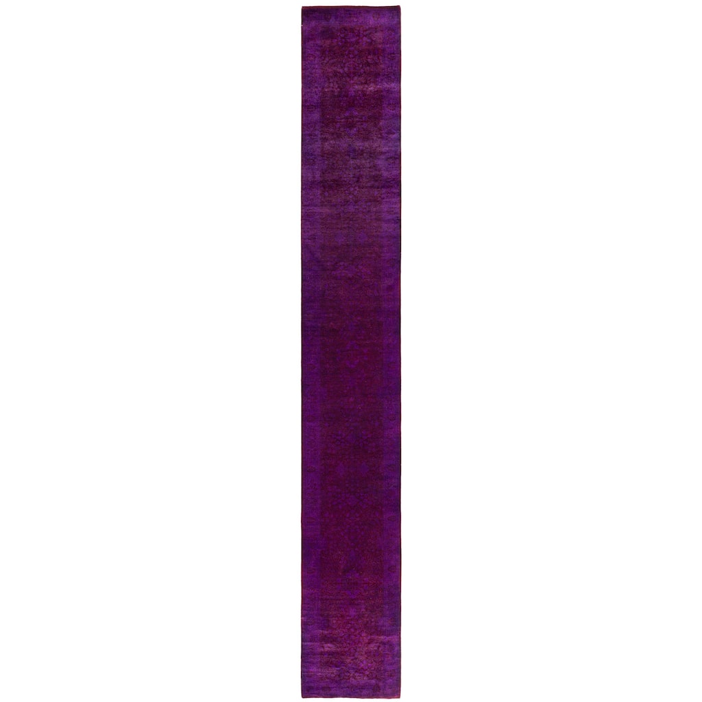 Overdyed One-of-a-Kind Hand-Knotted Area Rug - Purple - 2' 7" x 18' 3"