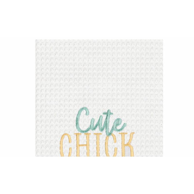 "Cute Chick" Easter Spring Embroidered Cotton Waffle Weave Kitchen Dishtowel
