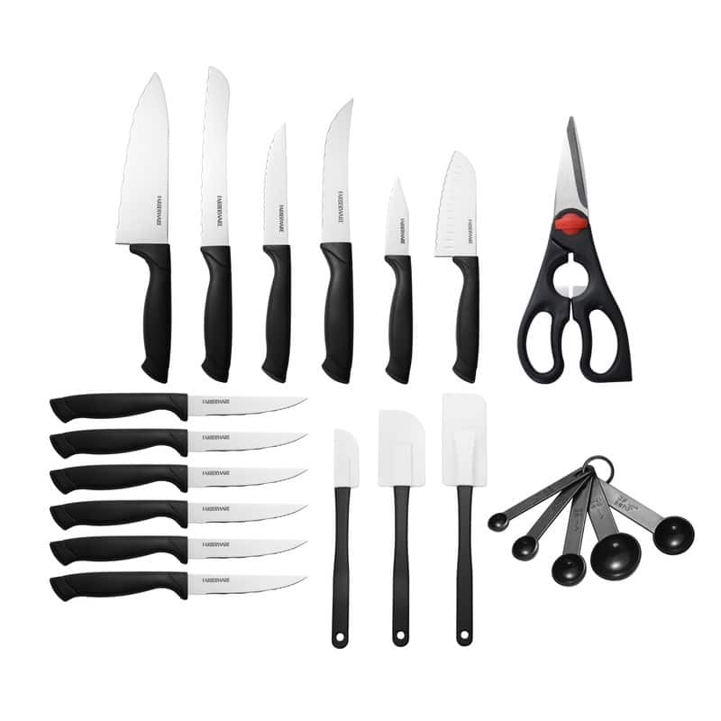 Farberware 22 Piece Stainless Steel Knife and Kitchen Tool Set with Block - N/A