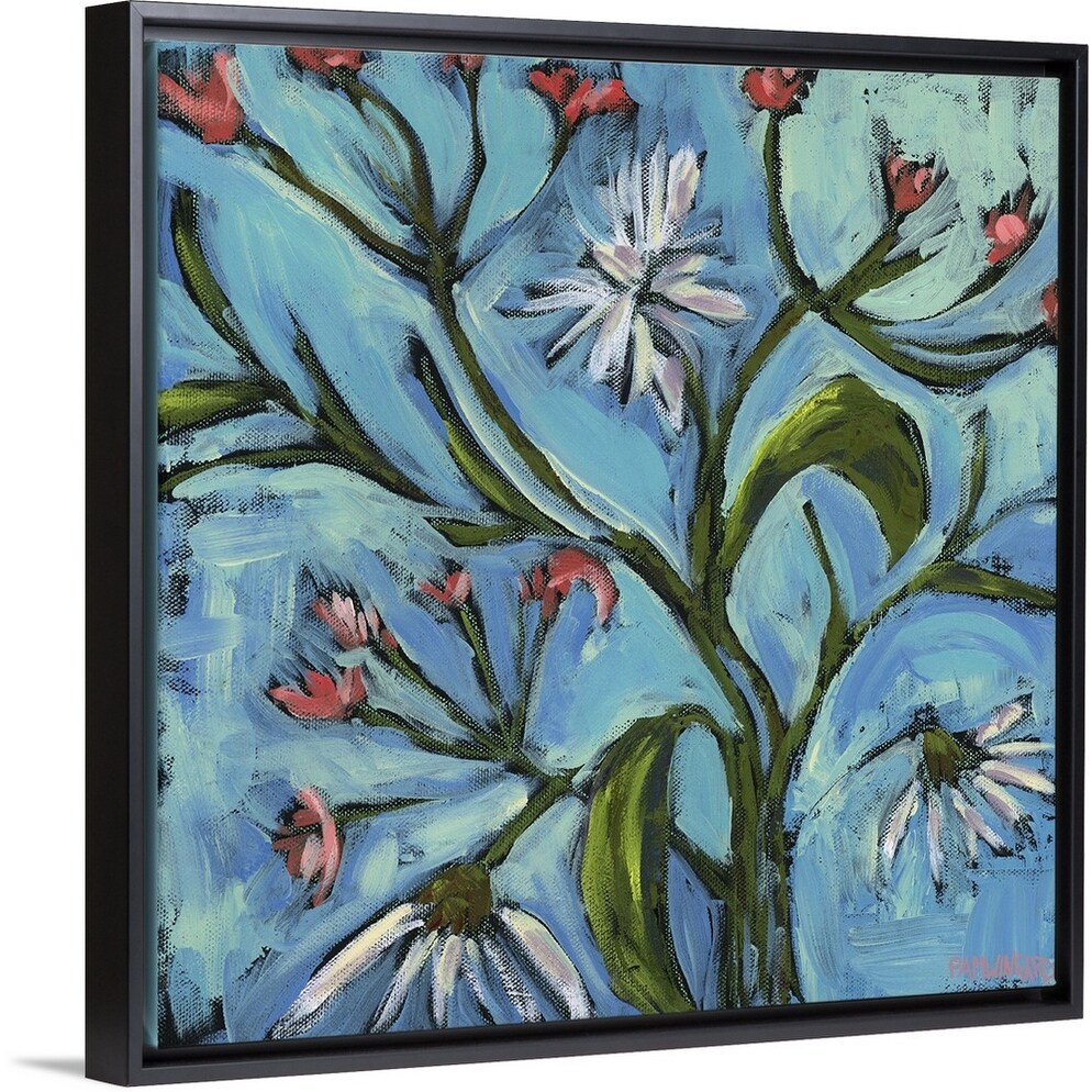 Shop Blue Daisy Pattern Black Float Frame Canvas Art Overstock 28302225