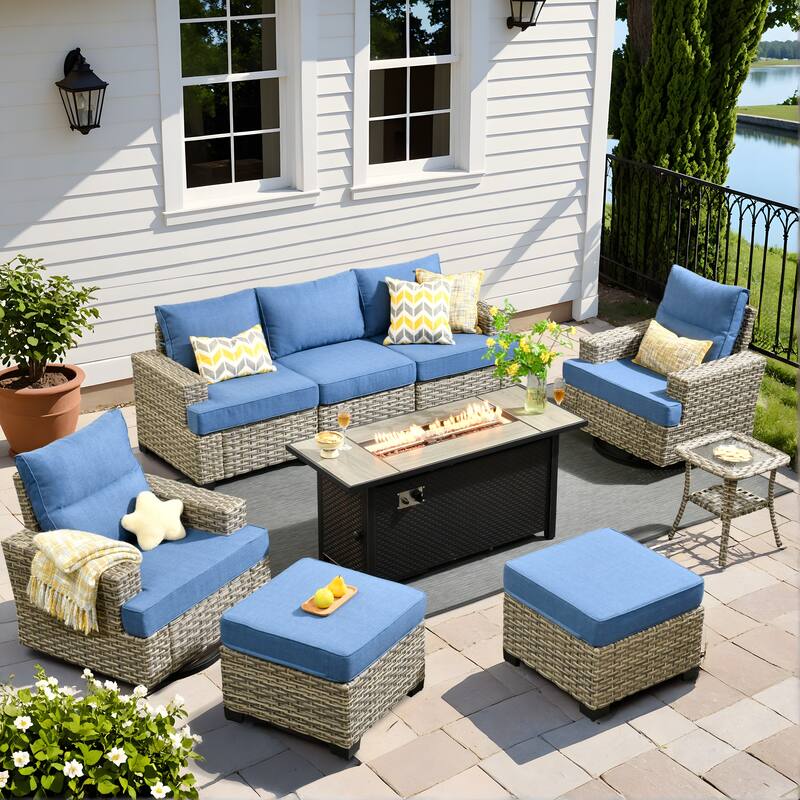 XIZZI 9-Piece Outdoor Patio Furniture Swivel Chair Set with Fire Pit