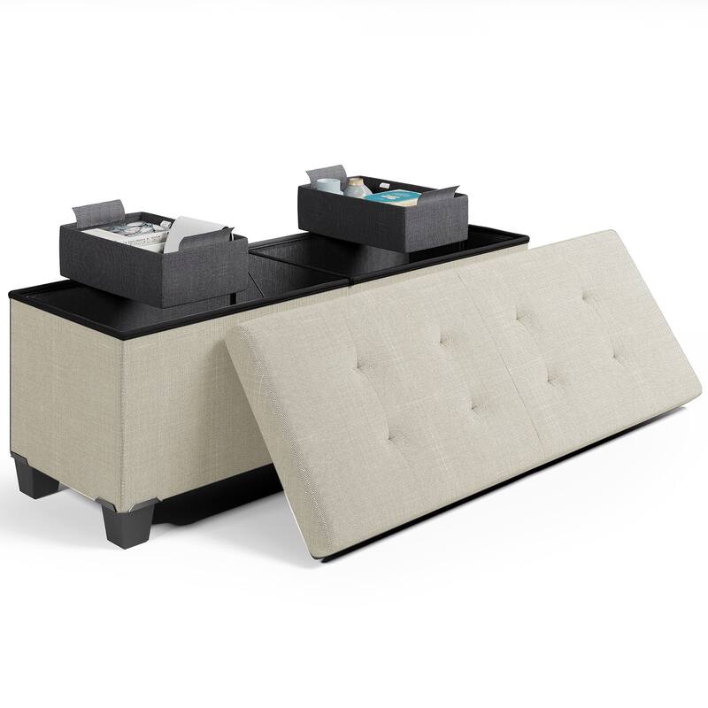 Empyrean Tuffted Folding Foot Rest Storage Ottoman Bench with Storage Bins