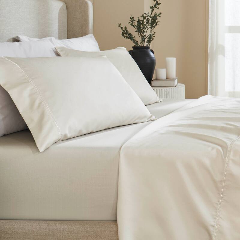 Superior Pandora Cotton Blend Embroidered 600 Thread Count Sheet Set - Twin - Ivory