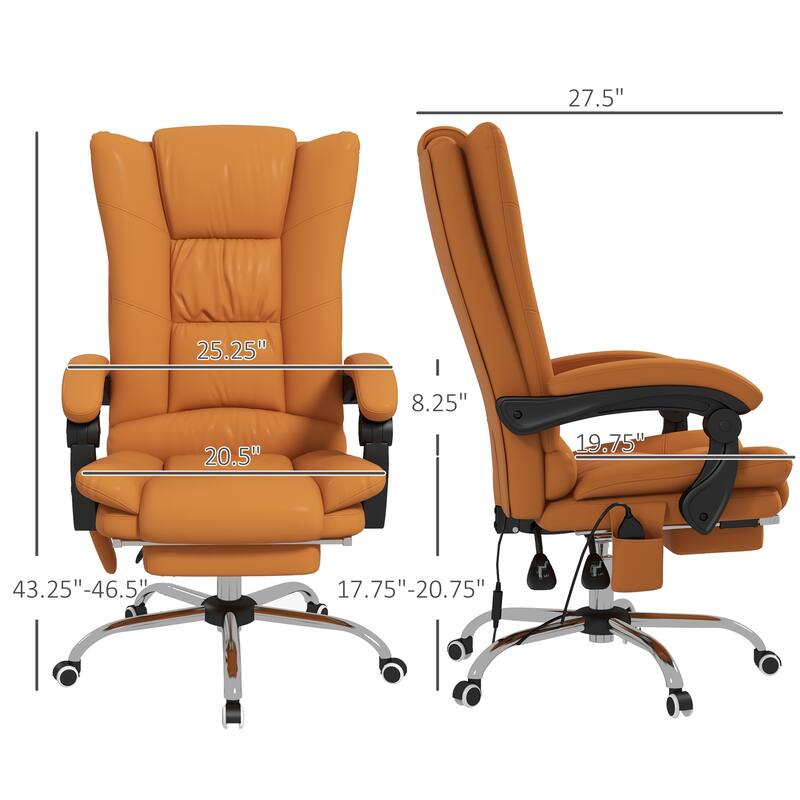 Vinsetto PU Leather Massage Office Chair with 4 Vibration Points, Heated Reclining Computer Chair with Adjustable Height