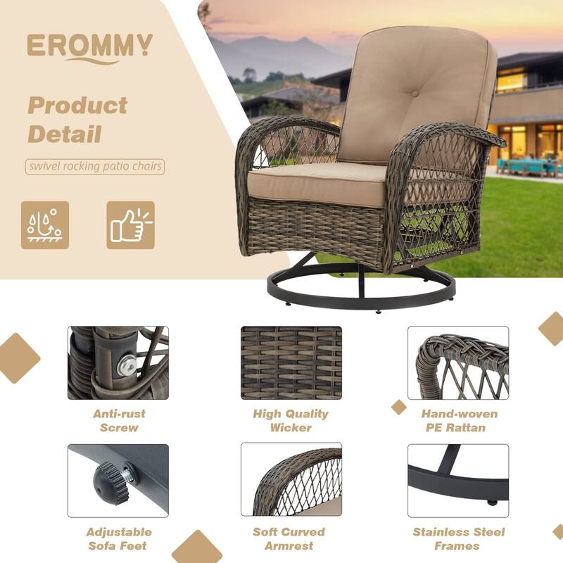 360° Swivel Rocking Patio Chairs Set with Thick Cushions & Tempered Glass Table | Indoor Living Room / Balcony| 3/5-Piece