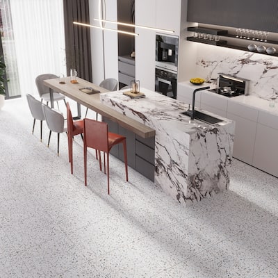 Apollo tile 24" x 24" Terra Mia Matte Bright White with Multi flecks Porcelain Tile (15.93 sq ft/case) - 4 Pack