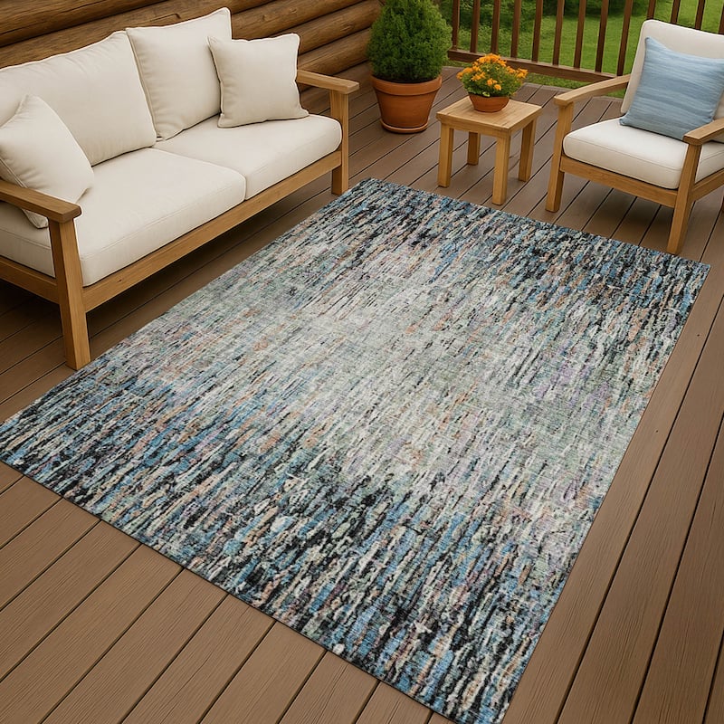 Machine Washable Indoor/ Outdoor Abstract Moxy Chantille Rug - Black - 5' x 7'6"