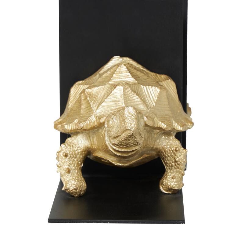 CosmoLiving by Cosmopolitan Brass Polystone Turtle Decorative Bookends with Black Stands (Set of 2)