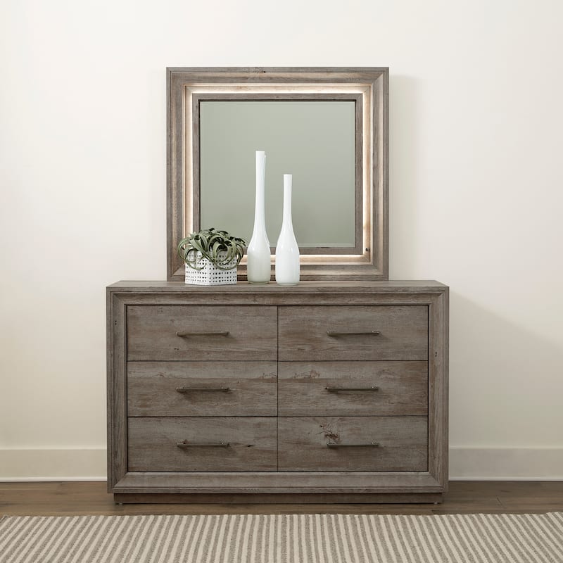 Horizons Graystone Dresser & Mirror with Inset Lighting - Grey