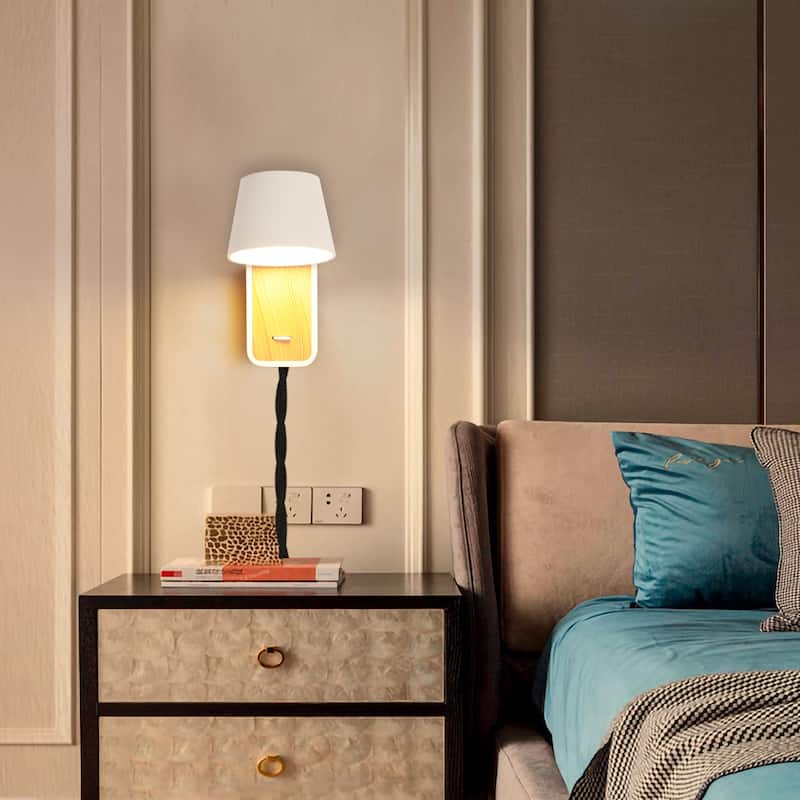 Modern Wall Lamp with Plug in Cord Indoor Contemporary Mounted Lighting Fixture-Nordic Bedside Rotatable Reading Lights